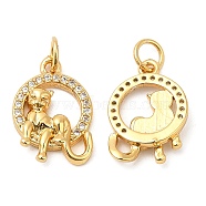 Brass Micro Pave Cubic Zirconia Pendants, Flat Round with Leopard, Real 18K Gold Plated, 16x11x3mm, Hole: 3.3mm(KK-P236-05G)