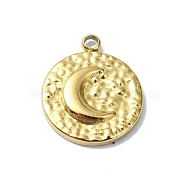 Ion Plating(IP) 304 Stainless Steel Pendants, Real 18K Gold Plated, Flat Round Charm, Moon, 14.5x12x2mm, Hole: 1.6mm(STAS-B058-19G-02)