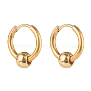 304 Stainless Steel Huggie Hoop Earrings, with Brass Beads, Golden, 15x14mm, Pin: 1mm(EJEW-JE04555-02)