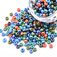 6/0 Czech Opaque Glass Seed Beads, Lustered, Round, Colorful, 4x3mm, Hole: 1.2mm, about 500g/bag(SEED-N004-003D-29)