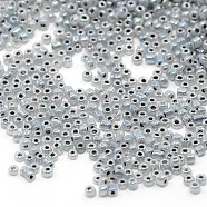 (Repacking Service Available) Glass Seed Beads, Ceylon, Round, Gray, 12/0, 2mm, Hole: 1mm, about 12g/bag(SEED-C020-2mm-156)