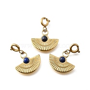 304 Stainless Steel Pave Natural Lapis Lazuli Fan Pendant Decoration, Ion Plating(IP), Real 18K Gold Plated, 18mm, Fan: 12x15x3mm(STAS-H202-05G)