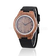 Wood Wristwatches, Women Electronic Watch, with Leather Watchbands and Alloy Findings, Black, 240x22x2mm, Watch Head: 45x39x12mm, Watch Face: 31mm(WACH-H038-16)
