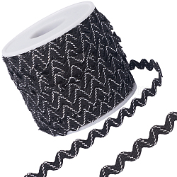 2 Rolls Polyester Glitter Wavy Fringe Trim Ribbon, Wave Bending Ribbon for Garment Accessories, Black, 3/8 inch(9mm), 15 yards/roll(OCOR-GF0003-50A)