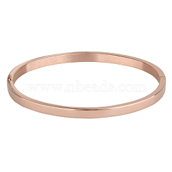 Ion Plating(IP) 304 Stainless Steel Bangles, Rose Gold, 50x59mm, 4mm(BJEW-E277-42A-RG)