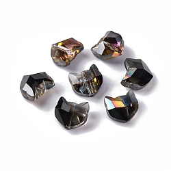 100Pcs Electroplate Glass Beads, Cat Shape, Faceted, Black, 8.5x8.5x5mm, Hole: 1mm(EGLA-P060-01B-HP02)