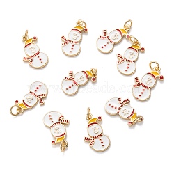 Real 18K Gold Plated Brass Enamel Pendants, with Jump Ring, for Christmas, Snowmen, White, 18x11x1.5mm, Hole: 3.4mm(KK-A154-15G)