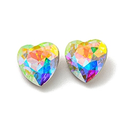 Glass Rhinestone Cabochons, Point Back & Back Plated, Faceted, Heart, Air Blue Opal, 10x10x5mm(RGLA-M017-C02-001ST)