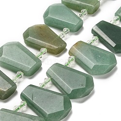 Natural Green Aventurine Beads Strands, with Glass Beads, Faceted, Teardrop, Top Drilled, 26~30.5x16~22.5x6.5~8.5mm, Hole: 1.4mm, about 18pcs/strand, 15.28~15.94''(38.8~40.5cm)(G-H078-A04-01)