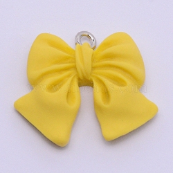 Resin Pendants, with Platinum Plated Iron Screw Eye Pin Peg Bails, Bowknot, Yellow, 19x22x5mm, Hole: 1.8mm(RESI-TAC0001-01S-E)