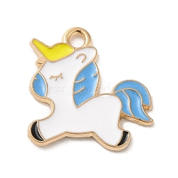 Alloy Enamel Pendants, Light Gold, Unicorn Charm, Light Sky Blue, 18x17x1mm, Hole: 1.8mm(ENAM-E064-05A-01G)