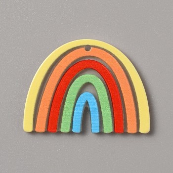 Printed Plastic Pendants, Rainbow, Colorful, 28.5x38.5x2mm, Hole: 1.8mm
