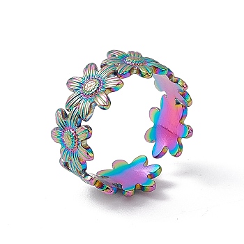 Ion Plating(IP) 304 Stainless Steel Ring Flower Wrap Open Cuff Ring for Women, Rainbow Color, US Size 6 1/2(16.9mm)