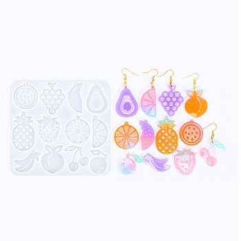 DIY Pendant Silicone Molds, Resin Casting Molds, Fruit, White, 110x120x4mm, Hole: 1.6mm, Inner Diameter: 27~48.5x17~31mm