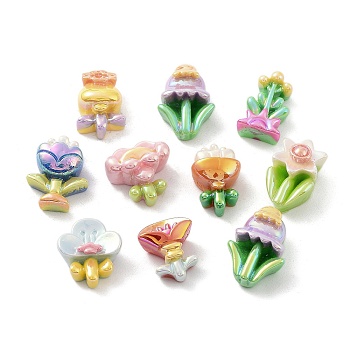 Spring Theme Opaque Resin Decoden Cabochons, AB Color, Flower Mixed Shapes, Mixed Color, 13~15.5x11~13.5x6~7.5mm