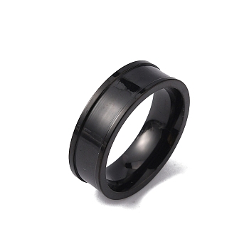 201 Stainless Steel Grooved Finger Ring Settings, Ring Core Blank, for Inlay Ring Jewelry Making, Electrophoresis Black, Inner Diameter: 16mm