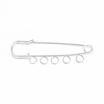 Iron Brooch Findings, 5-Holes Kilt Pins for Lapel Pins Makings, Silver, 49x16.5x4.5mm, Hole: 3.5mm