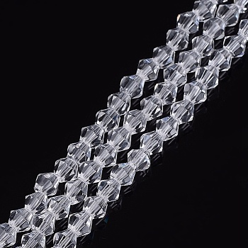 Imitation Austrian Crystal 5301 Bicone Beads, Faceted Glass Beads Strands, Clear, 4x4mm, Hole: 1mm, about 88~89pcs/strand, 12.99~13.39 inch