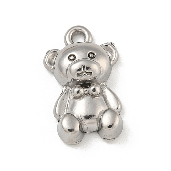 Non-Tarnish 304 Stainless Steel Pendants, Bear Charms, Stainless Steel Color, 22x13.5x6.5mm, Hole: 2mm