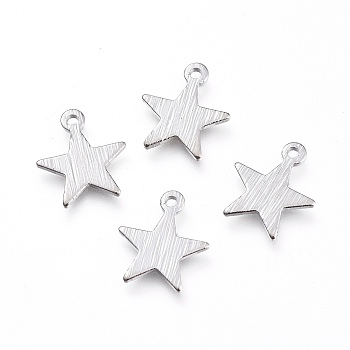 Brass Charms, Long-Lasting Plated, Star, Platinum, 12x10x1mm, Hole: 1mm
