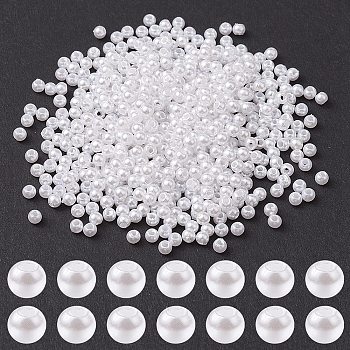 ABS Plastic Imitation Pearl Beads, Round, White, 3mm, Hole: 1.4mm