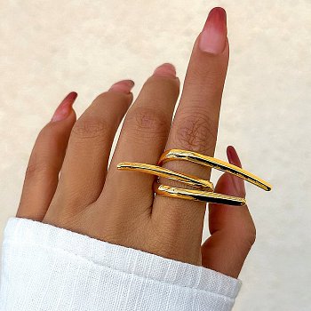 Alloy Open Cuff Rings for Women, Golden, Inner Diameter: 17.4mm