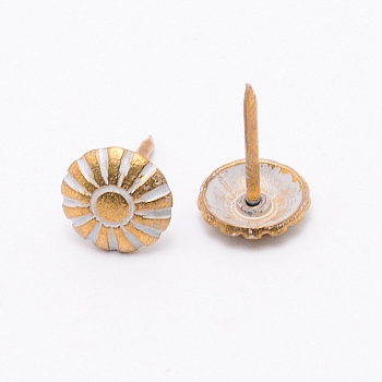 Iron Nails, Sofa Foam Nails, for Furniture Decoration, Flower, Antique Golden, 17x10.5mm, Pin: 1.2mm
