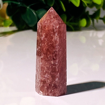 Point Tower Natural Strawberry Quartz Healing Stone Wands, for Reiki Chakra Meditation Therapy Decos, Hexagonal Prism, 15~20x15~20x40~50mm