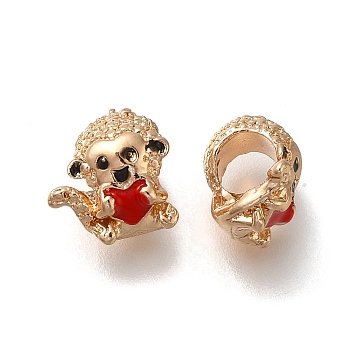 Rack Plating Alloy Enamel European Beads, Large Hole Beads, Monkey, Golden, 9.5x9.5x7.5mm, Hole: 4.5mm