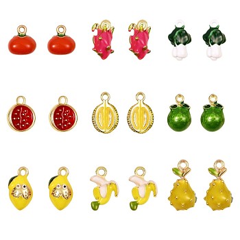 18Pcs Imitation Fruit Charm Pendant Mixed Enamel Fruits Charms Mixed Shape Pendant for Jewelry Necklace Bracelet Earring Making Crafts, Colorful, 14x9mm