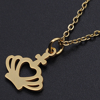 201 Stainless Steel Pendant Necklaces, with Cable Chains and Lobster Claw Clasps, Crown, Golden, 15.74 inch(40cm), 1.5mm