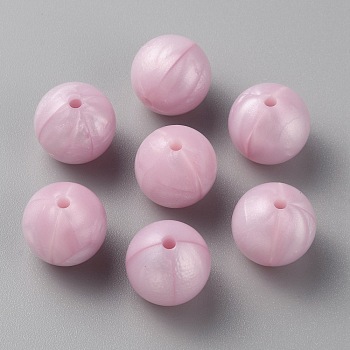 Food Grade Eco-Friendly Silicone Beads, Round, Pearl Pink, 15x14.5mm, Hole: 2.5mm