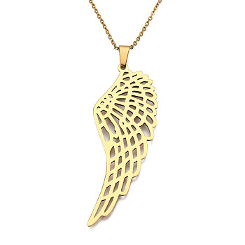 201 Stainless Steel Pendants Necklaces, with Cable Chains and Lobster Claw Clasps, Wing, Golden, 17.71 inch(45cm), 1.5mm