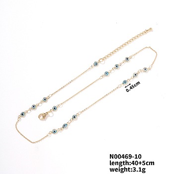 Brass Resin Evil Eye Link Lock Collarbone Necklaces, Golden, Blue, 15.75 inch(40cm)