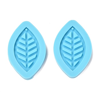 DIY Pendant Silicone Molds, Resin Casting Molds, Clay Craft Mold Tools, Leaf, Blue, 45x29.5x5mm, Hole: 1mm, Inner Diameter: 35.5x21mm, 2pcs/set