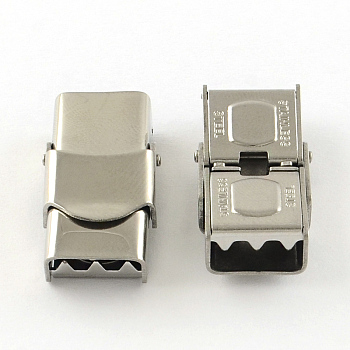 Smooth Surface 201 Stainless Steel Watch Band Clasps, Stainless Steel Color, 25.5x13x8mm, Hole: 10x4mm