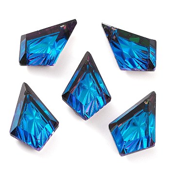 Embossed Glass Rhinestone Pendants, Faceted, Kite, Bermuda Blue, 19x12x5.5mm, Hole: 1.2mm