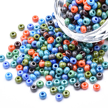 6/0 Czech Opaque Glass Seed Beads, Lustered, Round, Colorful, 4x3mm, Hole: 1.2mm, about 500g/bag