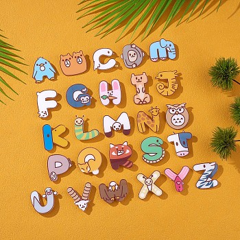 26Pcs 26 Style Cartoon Animal Alphabet Acrylic Lapel Pins, Letter A~Z Badges for Backpacks Clothes Jackets Hats, Colorful, 37~50.6x27.3~41mm, 1Pc/style
