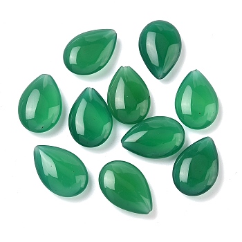 Natural Agate Beads, Half Drilled Beads, Dyed & Heated, Teardrop, Green, 17x12x5.5mm, Hole: 1mm