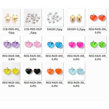 DIY Pendants Sets, with Resin Heart Pendants and Alloy Heart Charms, CCB Plastic Star Charms, Mixed Color, 11.5~16.5x9~17x3~9.5mm, hole: 1.5~2mm, 124pcs/set