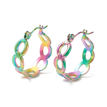 304 Stainless Steel Oval Link Chunky Hoop Earrings for Women, Rainbow Color, 21.5x20.5x7mm, Pin: 0.7mm