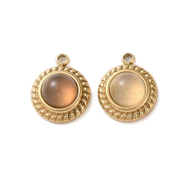 Real 14K Gold Plated Flat Round Grey Agate Charms