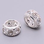 Alloy Crystal Rhinestone Beads, Rondelle, Silver, 13.5x7mm, Hole: 6.5mm(PALLOY-WH0081-52A-02)