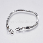 Tarnish Resistant 304 Stainless Steel Round Snake Chain Bracelet Making, with Lobster Claw Clasps, Stainless Steel Color, 6-1/2 inch(16.5cm), 3mm, Hole: 4mm(STAS-F139-056P-B)