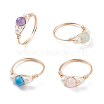 Copper Wrapped Natural & Synthetic Gemstone Ring for Women, Cultured Freshwater Pearl Rings, US Size 8 1/2(18.5mm), 2mm(RJEW-JR00433)