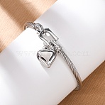 304 Stainless Steel Charm Bangles, Heart, Stainless Steel Color, Inner Diameter: 2-3/8 inch(5.9cm)(BJEW-K280-03P)