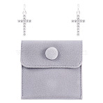 2Pcs 925 Sterling Silver Pave Clear Cubic Zirconia Cross Charms, with Jump Rings, with 1Pc Square Velvet Jewelry Bags, Silver, 13x7.5x1mm, Hole: 3mm(STER-TA0001-59)