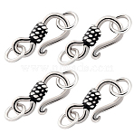 4Pcs 925 Thai Sterling Silver S-Hook Clasps with Double Jump Rings, Antique Silver, 14x8x3mm, Hole: 4mm(STER-BBC0001-93)