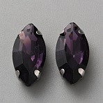 Sew on Rhinestone, Faceted Glass Rhinestone, Multi-Strand Links, with Platinum Tone Alloy Settings, Horse Eye, Purple Velvet, 18x9x6mm, Hole: 1mm(DIY-WH20010-41B-30)